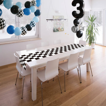 CHRORINE 2 Pcs Black and White Checkered Table Runners for Racing Cars Theme Birthday Party Boy Men Birthday Anniversary Decorations, Truck Theme Fast One Two Fast Decorations 13x108 Inches