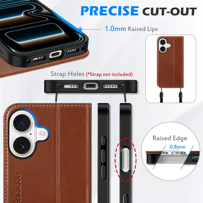 SHIELDON Genuine Leather Case Wallet for iPhone 17 6.3-inch 5G 2025 | Foldable, Magnetic Closure, Kickstand, RFID Blocking Credit Card Holder, Shock-Absorbent Phone Cover - Retro Brown