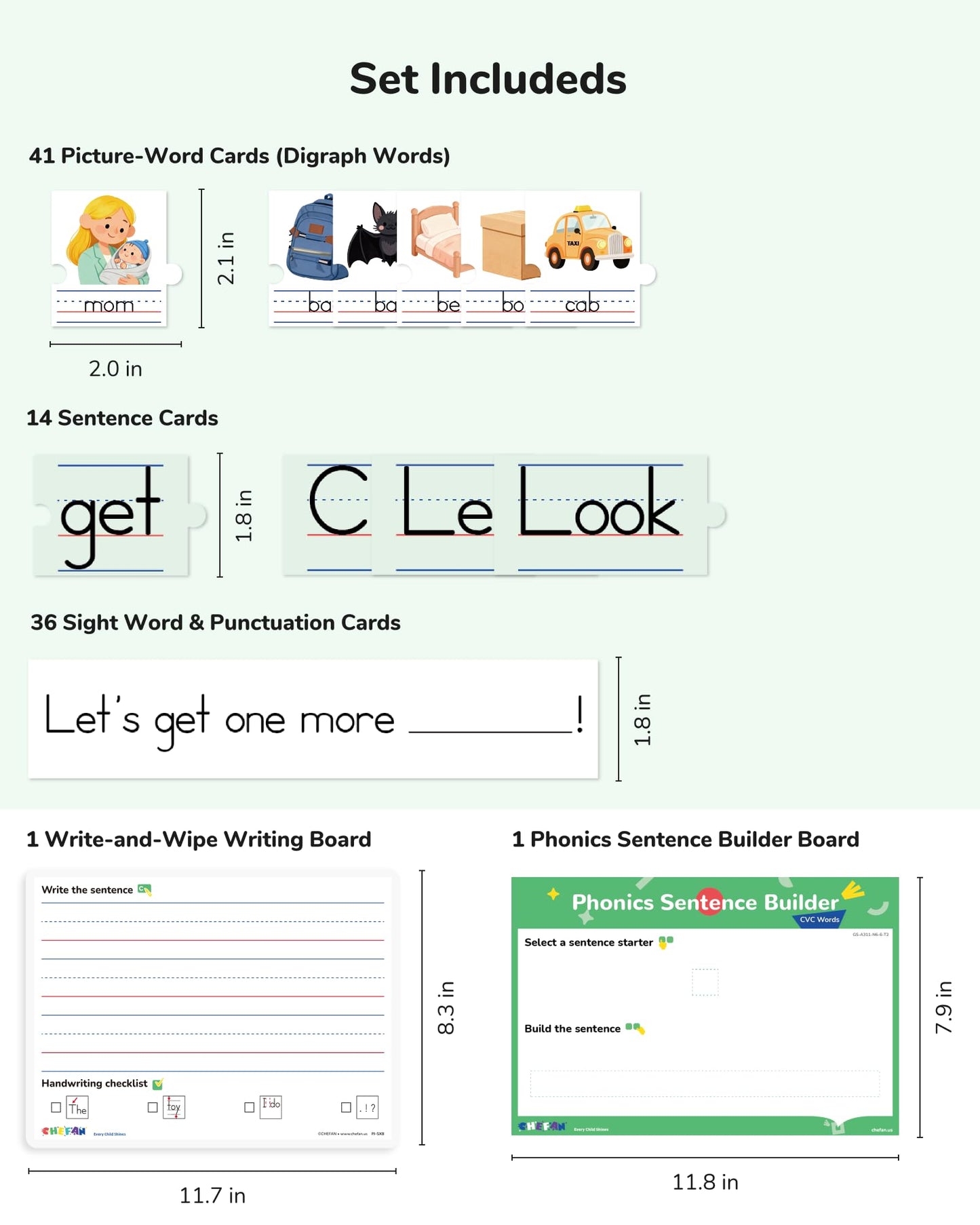 CHEFAN Sentence Building for Kids, Phonics Sentence Builder, CVC Word Games for Kids, Sight Words Flash Cards, Learn to Read Handwriting Practice, Preschool Kindergarten Homeschool & Speech Therapy