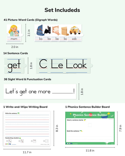 CHEFAN Sentence Building for Kids, Phonics Sentence Builder, CVC Word Games for Kids, Sight Words Flash Cards, Learn to Read Handwriting Practice, Preschool Kindergarten Homeschool & Speech Therapy