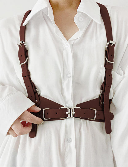 Happy Cherry Harness Belt for Women Punk Belt PU Leather Fashion Accessories for Dress Blouses