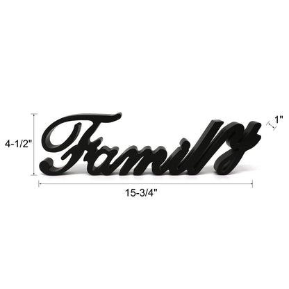 CVHOMEDECO. Matt Black Wooden Words Sign Free Standing "Family" Tabletop/Shelf/Home Wall/Office Decoration Art, 15-3/4 x 4-1/2 x 1 Inch
