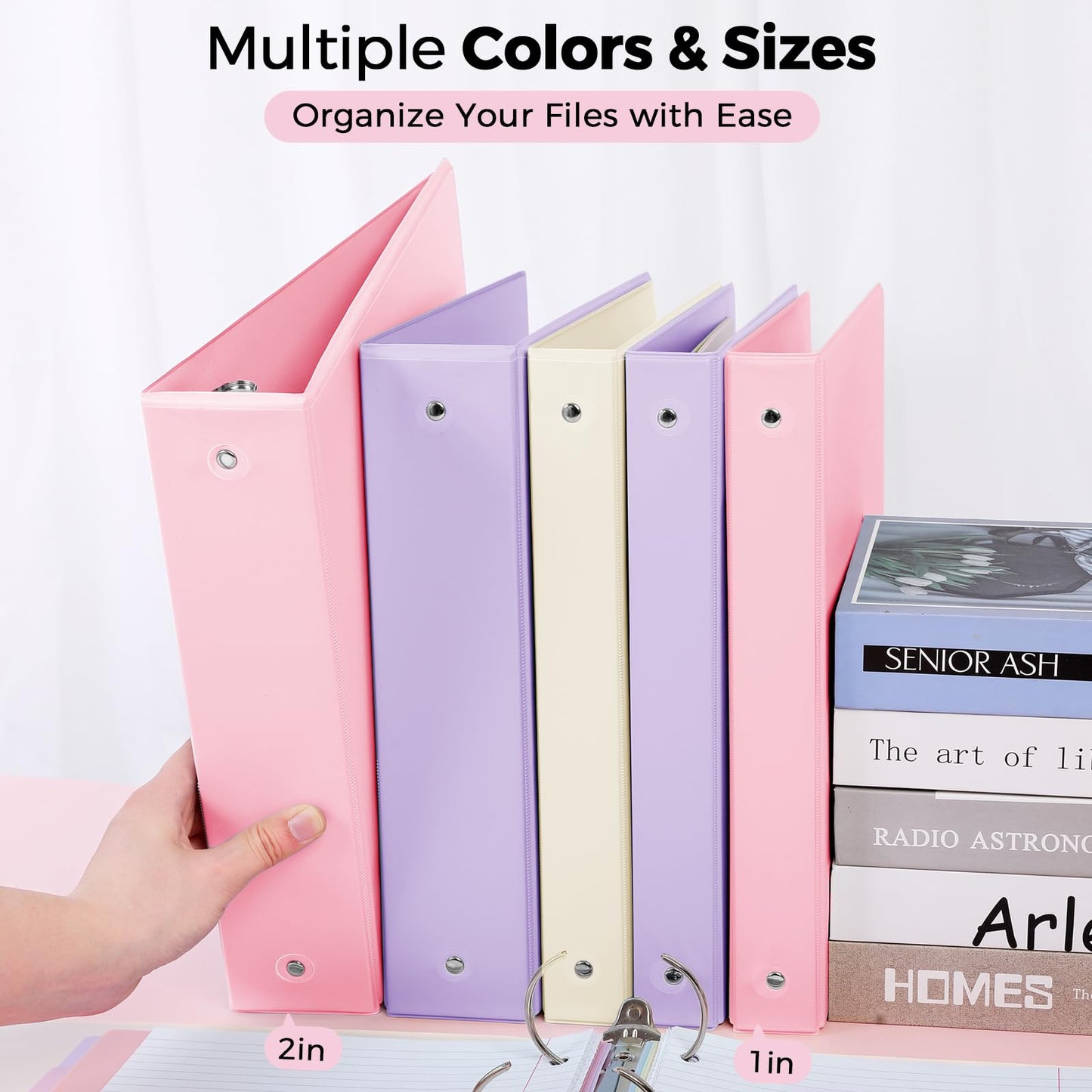 SKYDUE 1 Inch 3 Ring Binder with 8 Tab Dividers & 24 Labels, Pastel Binder Organizer for Letter Size Paper, Aesthetic School Binder for Notes, Documents, Office & Home Organization, Pink