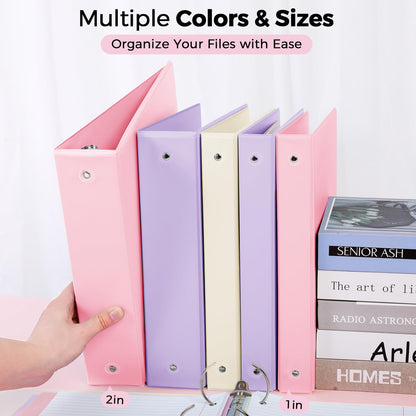 SKYDUE 1 Inch 3 Ring Binder with 8 Tab Dividers & 24 Labels, Pastel Binder Organizer for Letter Size Paper, Aesthetic School Binder for Notes, Documents, Office & Home Organization, Pink