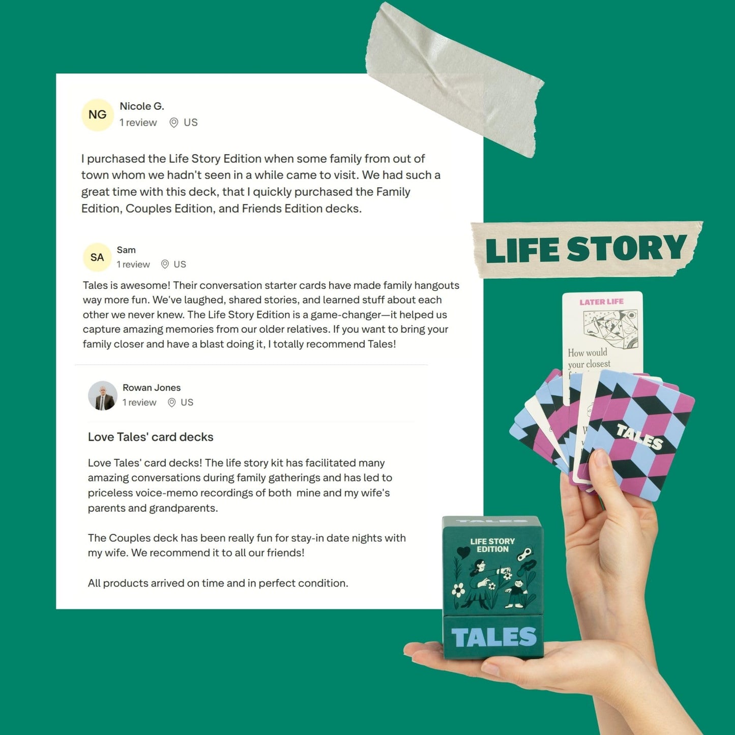 TALES 150 Life Story Interview Kit, Conversation Cards, for Grandparents, Parents, Families, Adults, Game Night, Road Trips, Dinner Table, Getting to Know You (New Edition)