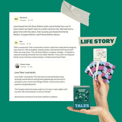 TALES 150 Life Story Interview Kit, Conversation Cards, for Grandparents, Parents, Families, Adults, Game Night, Road Trips, Dinner Table, Getting to Know You (New Edition)