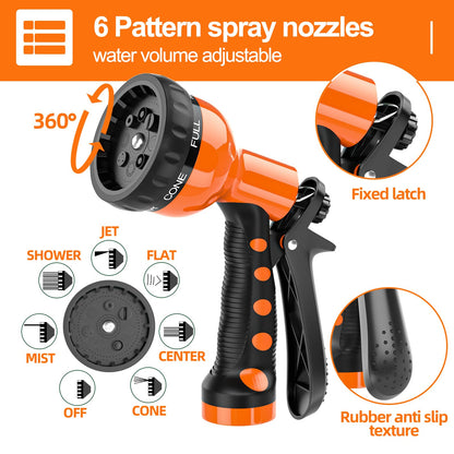 SPECILITE 3/8” Lightweight Coil Garden Hose 50 FT, EVA Retractable Curly Water Pipe with 6-Pattern Spray Nozzle for Boat, Greenhouse, Yard, Patio (Orange)