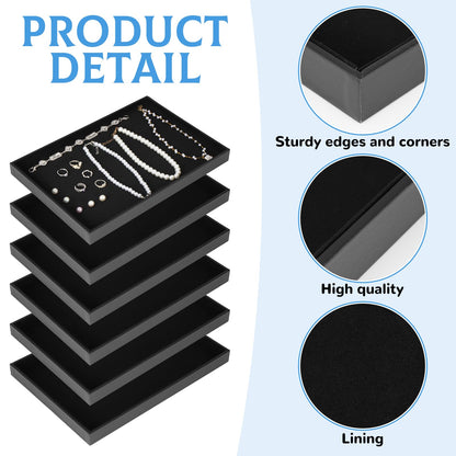Rainmae 6 Pcs Velvet Stackable Jewelry Tray Showcase Display, Jewelry Organizer Trays for Drawers and Countertop, Black Empty Plates for Necklace, Ring, Bracelet, and Earring Storage Display