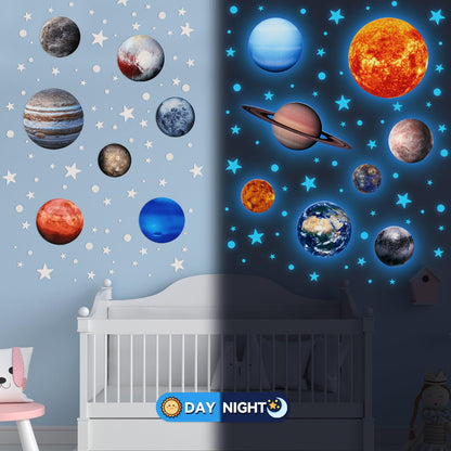Fontien Solar System Wall Decals Glow in The Dark Stars, 780 Pcs Glowing Stars and Planets Stickers for Ceiling, Baby Nursery Planets Wall Stickers for Bedroom, Kids Room Decoration