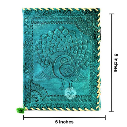 RAQI CRAFTS Premium Vintage Handmade Leather Journal Emboss Celtic Dancing Peacock. Notebook Sketchbook Spells Book Travel Diary Gift Man Woman 8x6in Turquoise