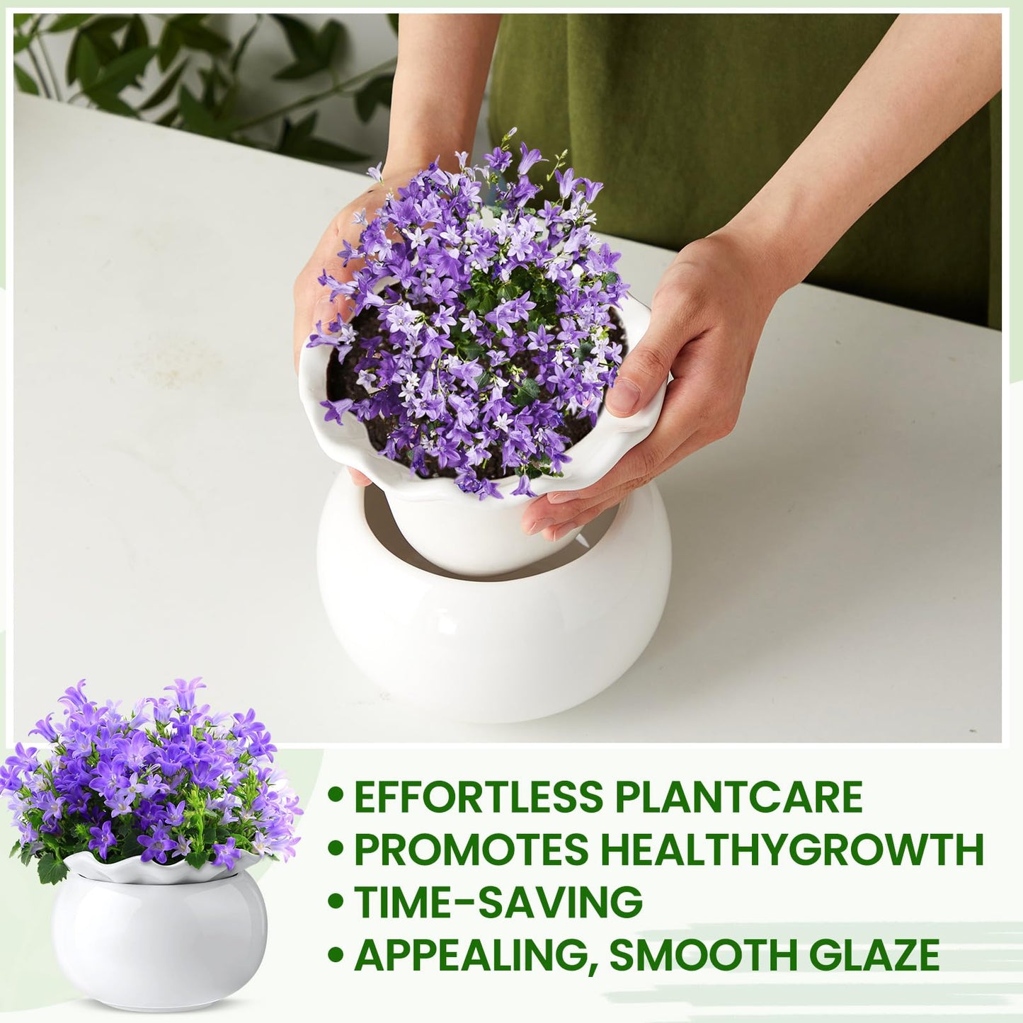 Suclain 2 Pack Ceramic African Violet Pots Self Watering Plant Pot Effortless Self Watering Plant Flower for Busy Lovers, Indoor(White,6 Inch)