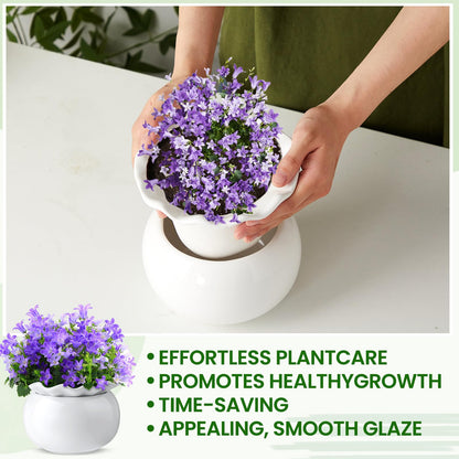Suclain 2 Pack Ceramic African Violet Pots Self Watering Plant Pot Effortless Self Watering Plant Flower for Busy Lovers, Indoor(White,6 Inch)