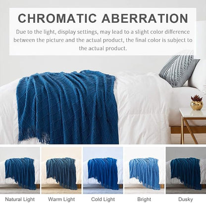 BOURINA Royal Blue Throw Blanket 60x80 Inches Throw Textured Solid Soft Sofa Throw Couch Knitted Decorative Blanket