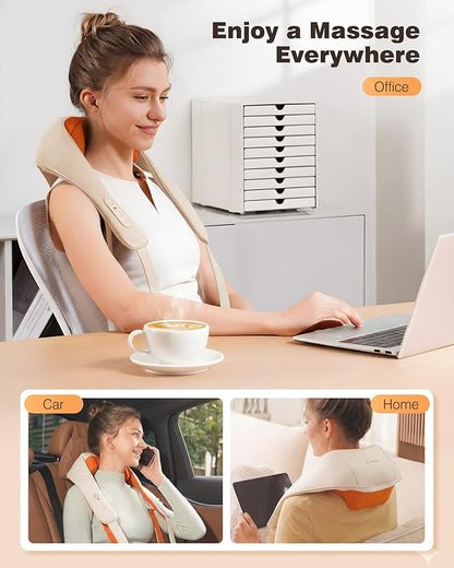 Neck and Shoulder Massager with Heat, Cordless Back and Neck Massager, Upgraded Graphene Heating, 4D Shiatsu Deep Kneading Massage for Shoulder, Back Pain Relief, Gifts for Dad Mom Friend (Beige)