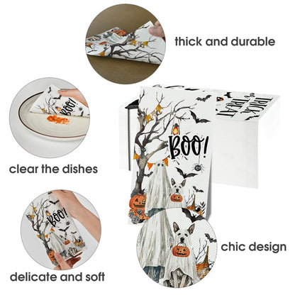 Horaldaily 100 Halloween Disposable Paper Decorative Guest Napkins, Jack-O-Lantern Pumpkin Cobweb Ghost Bats Dog Hand Towel for Party Lunch Dinner Kitchen Bathroom
