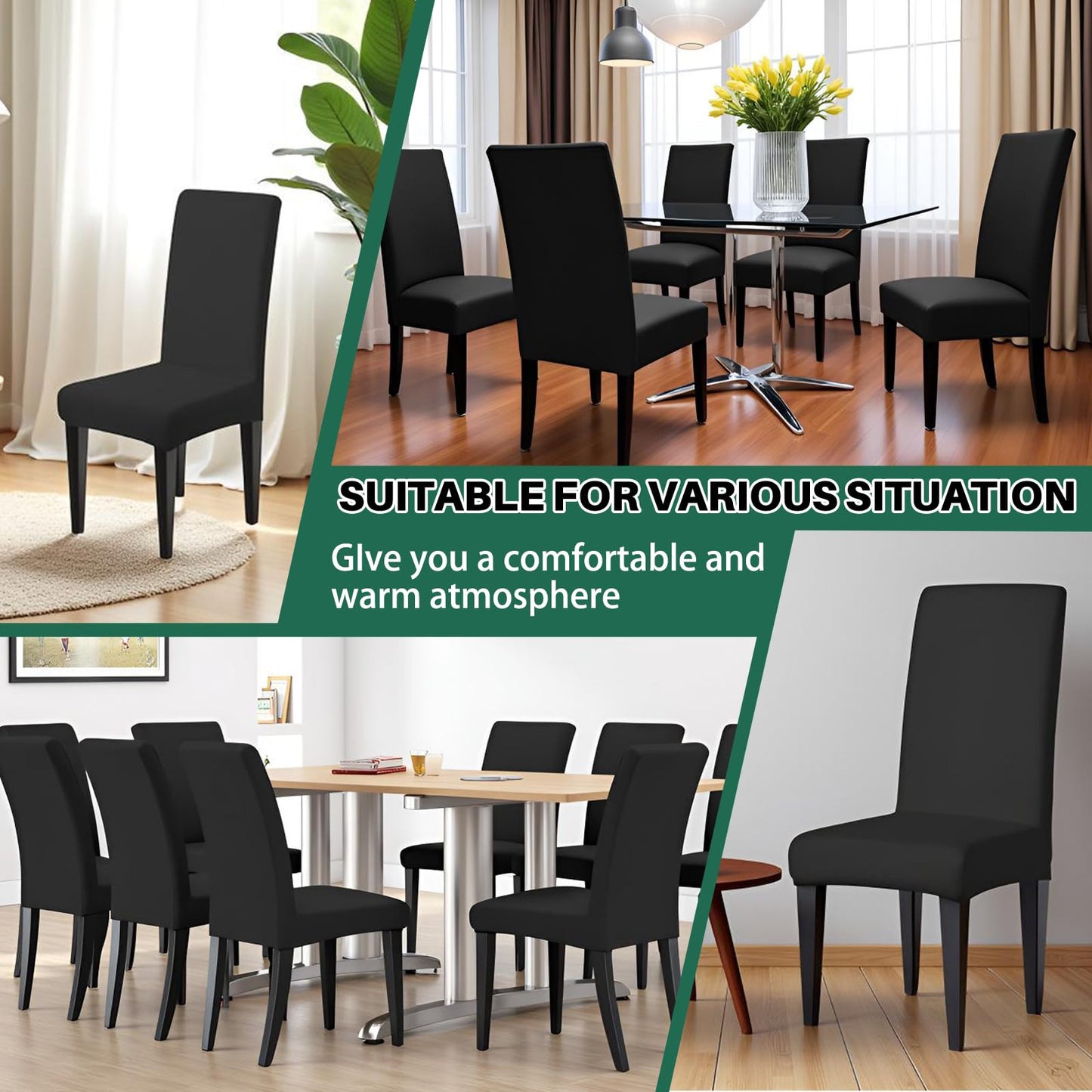 Dioxide High Stretch Chair Covers for Dining Chairs, Washable Dining Chair Covers Set of 4, Soft Dining Chairs Seat Covers, Parsons Chair Slipcover Protectors for Home Hotel Restaurant Banquet