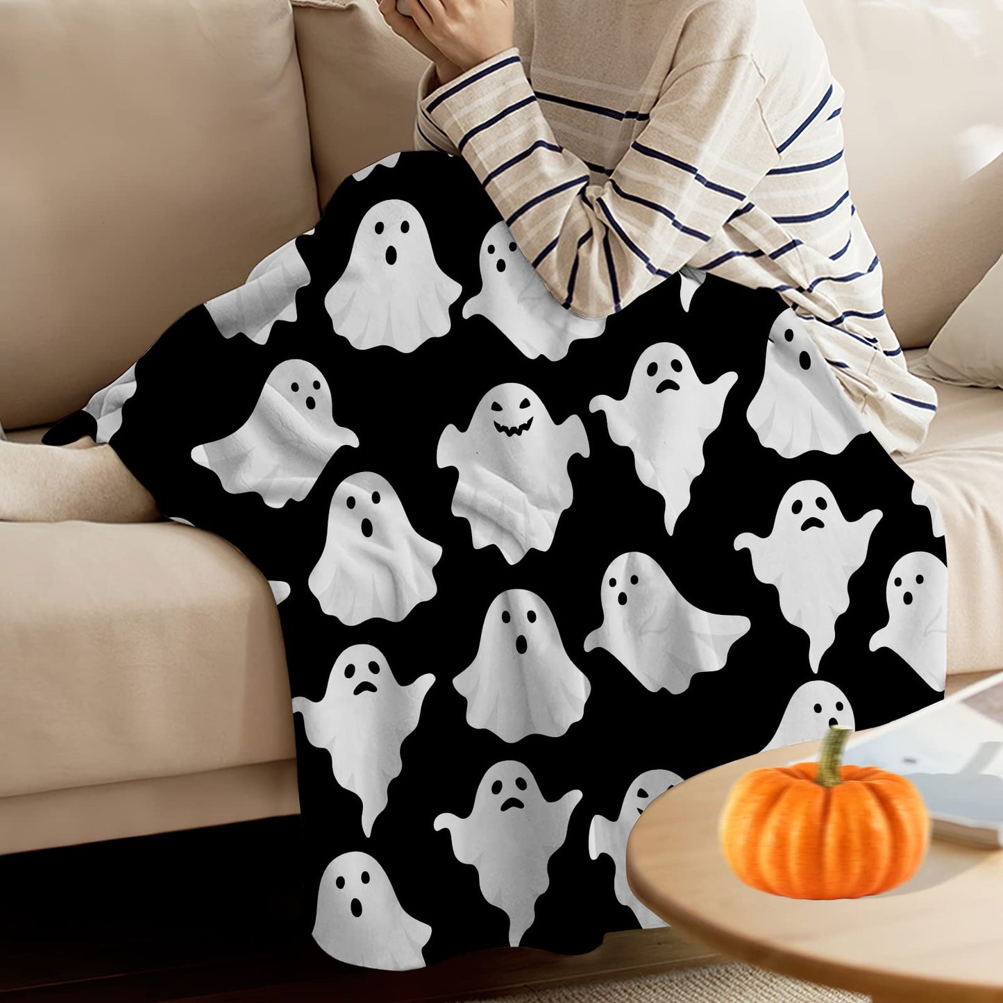 Jbralid Halloween Throw Blankets Funny Ghost Cute Halloween Spooky Black and White Throw Blanket Lightweight Cozy Flannel Blanket for Bedroom Living Rooms Couch Sofa Bed Home Decorations 60x80 Inch