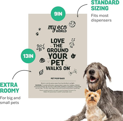 MyEcoWorld® Compostable Pet Poop Bags - Made with Corn and Other Certified Compostable Materials - 60 Bags - 4 Roll - Extra Strong - Leak Proof - Unscented - Easy to Open