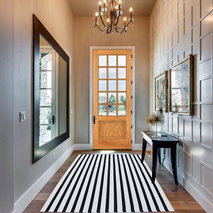 Bottalive Black and White Outdoor Rug 3' x 5' Striped Front Porch Rug Hand-Woven Cotton Rug Machine Washable Floor Mat Indoor/Outdoor Area Rug for Layered Door Mats/Farmhouse/Living Room (3' x 5')