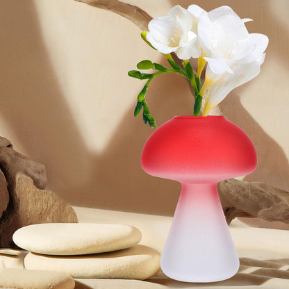 HEANUJJ Glass Mushroom Vases 3pcs Set, Red Small Decorative Glass Terrarium Vases for Hydroponic Plants, Creative Desktop Flower Centerpiece for Home and Office Decor