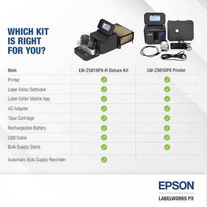 LABELWORKS Epson LW-Z5010PX Industrial Label Maker - Complete Printer Kit with Accessories, PX 147' Bulk Label Rolls, Desktop Printer