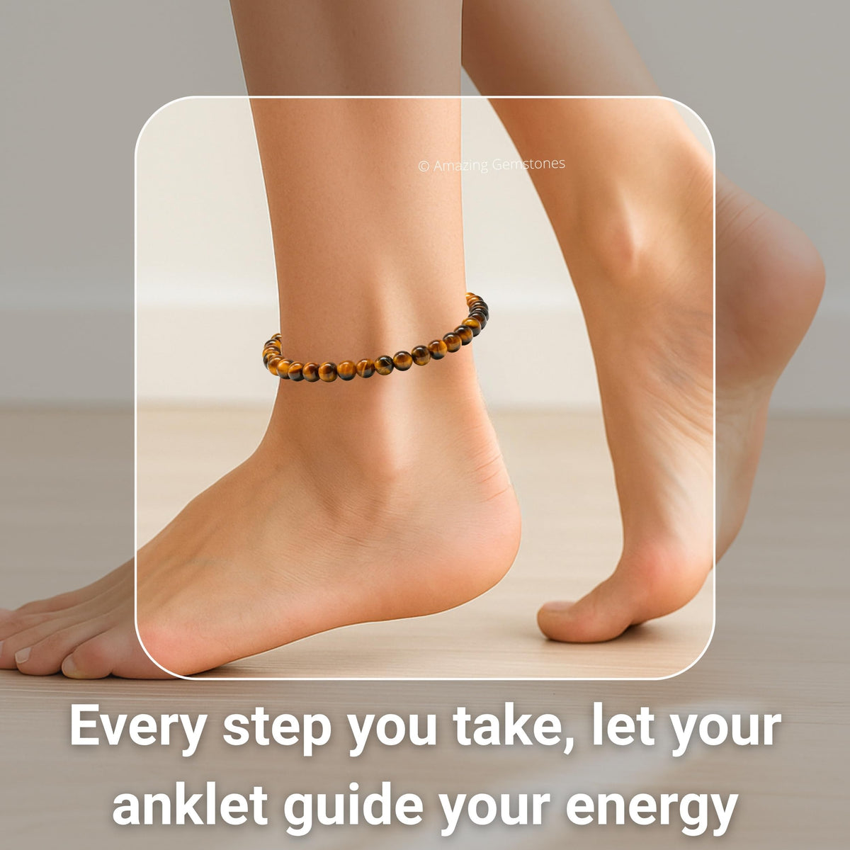 Amazing Gemstone Tigers Eye Anklet Ankle Bracelets for Women - Waterproof Beaded Healing Crystal Anklets, Plus Size Chakra Gemstone Bead Anklet (Stretchy Adjustable - Plain)