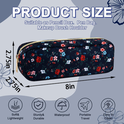 UIXIZQ Waterproof Small Floral Pencil Case Makeup Bag for Purse,Cute Flower Pencil Pouch Preppy Nylon Makeup Brush Holder with Zipper,Girls Portable Storage Case Pen Bag for Work(Slim Black-Flowers)