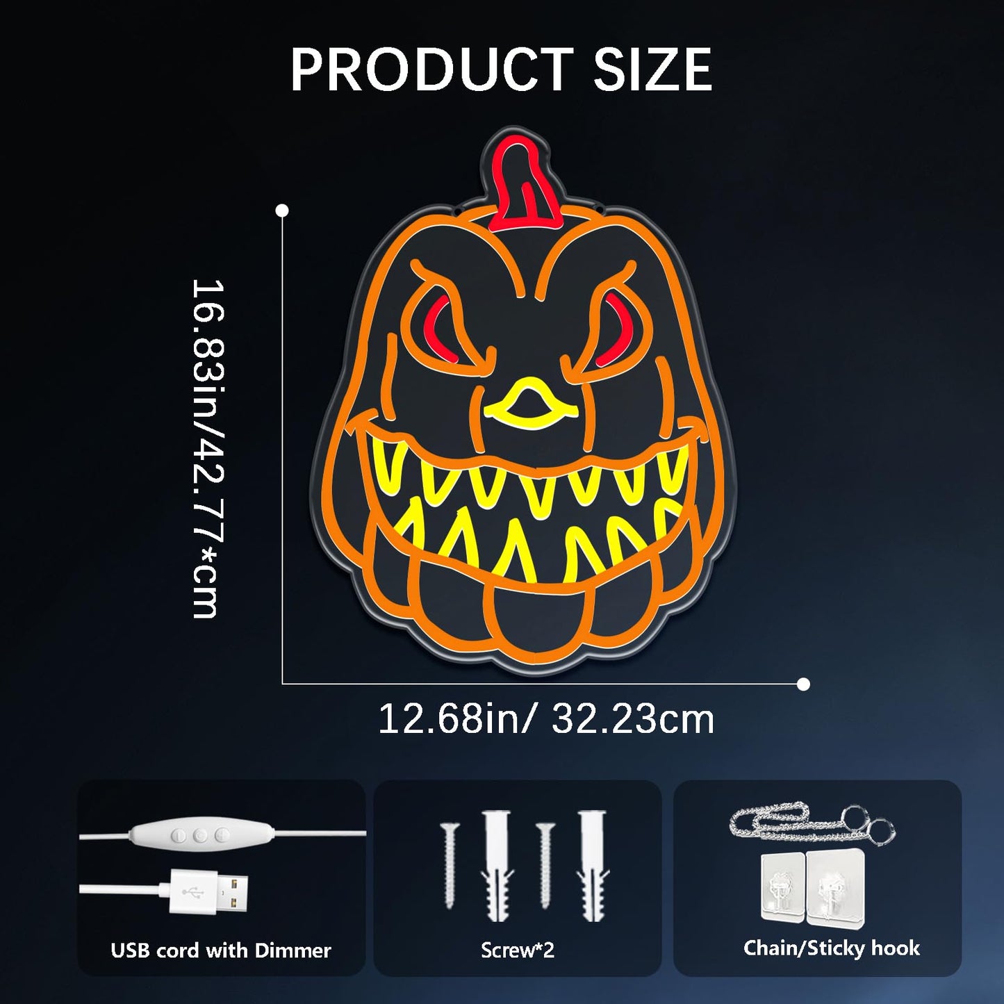 Pumpkin Neon Sign for Wall Decor, Spooky Pumpkin LED Wall Light, Fall Decor for Bedroom – USB Powered Dimmable Accent for Kids’ Room, Game Room, Bar, Halloween Party, Seasonal Holiday Gift