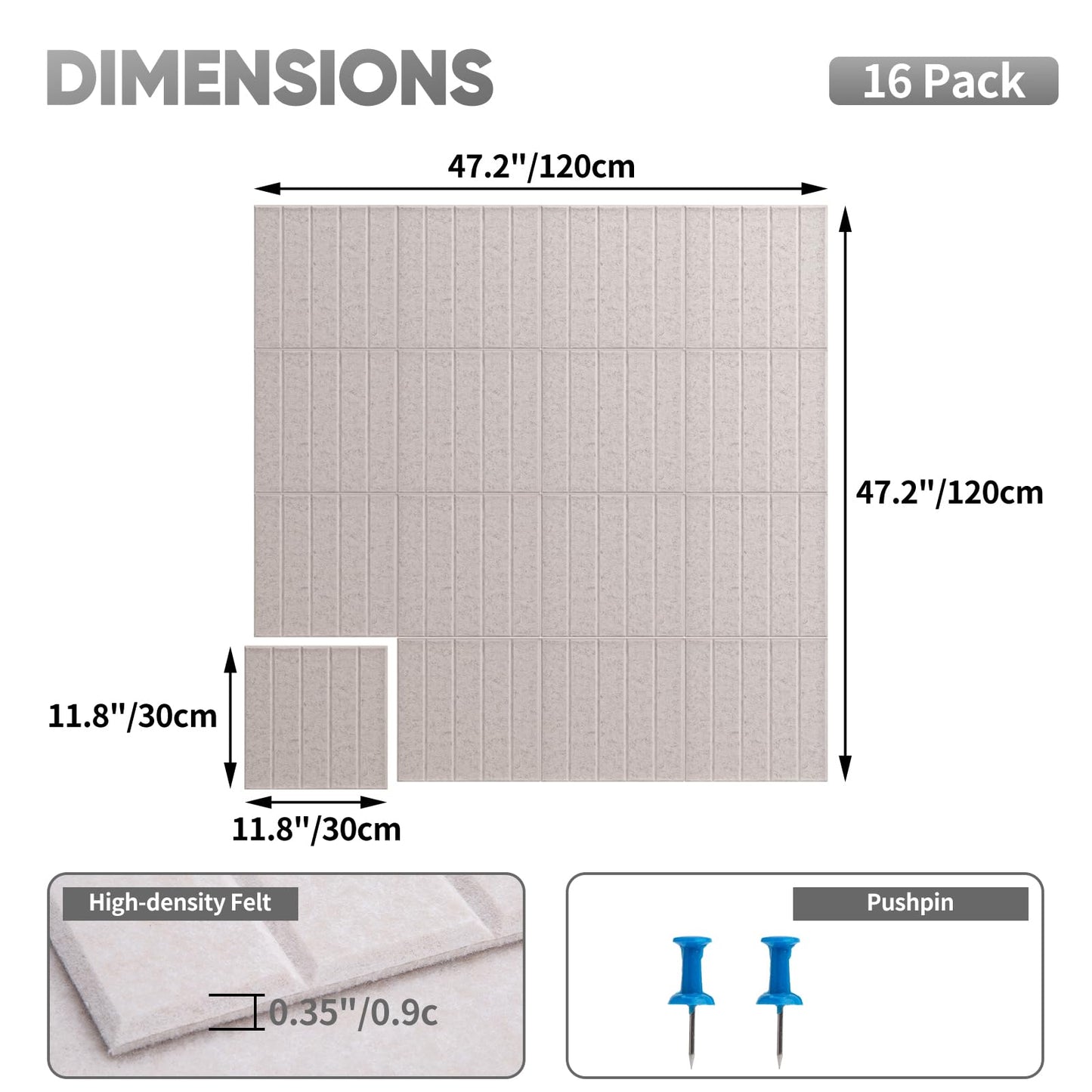 Corodo Large Cork Board Alternative - 48" x 48" Felt Bulletin Board with Pushpins & Adhesive Tabs, 16 Pack Tac Boards Tiles for Office Classroom Wall Decor, Wall Protector for Dart Board - Oatmeal
