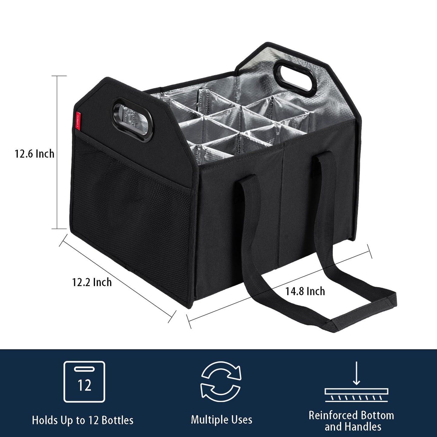 LUILANC Bottle Wine Carrier Collapsible 12 Bottle Storage Box Reusable Portable Carrier Case for Tote Bag Moving, Vacation Caddy Grocery Shopping Wine Tasting Access