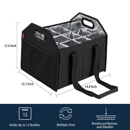 LUILANC Bottle Wine Carrier Collapsible 12 Bottle Storage Box Reusable Portable Carrier Case for Tote Bag Moving, Vacation Caddy Grocery Shopping Wine Tasting Access