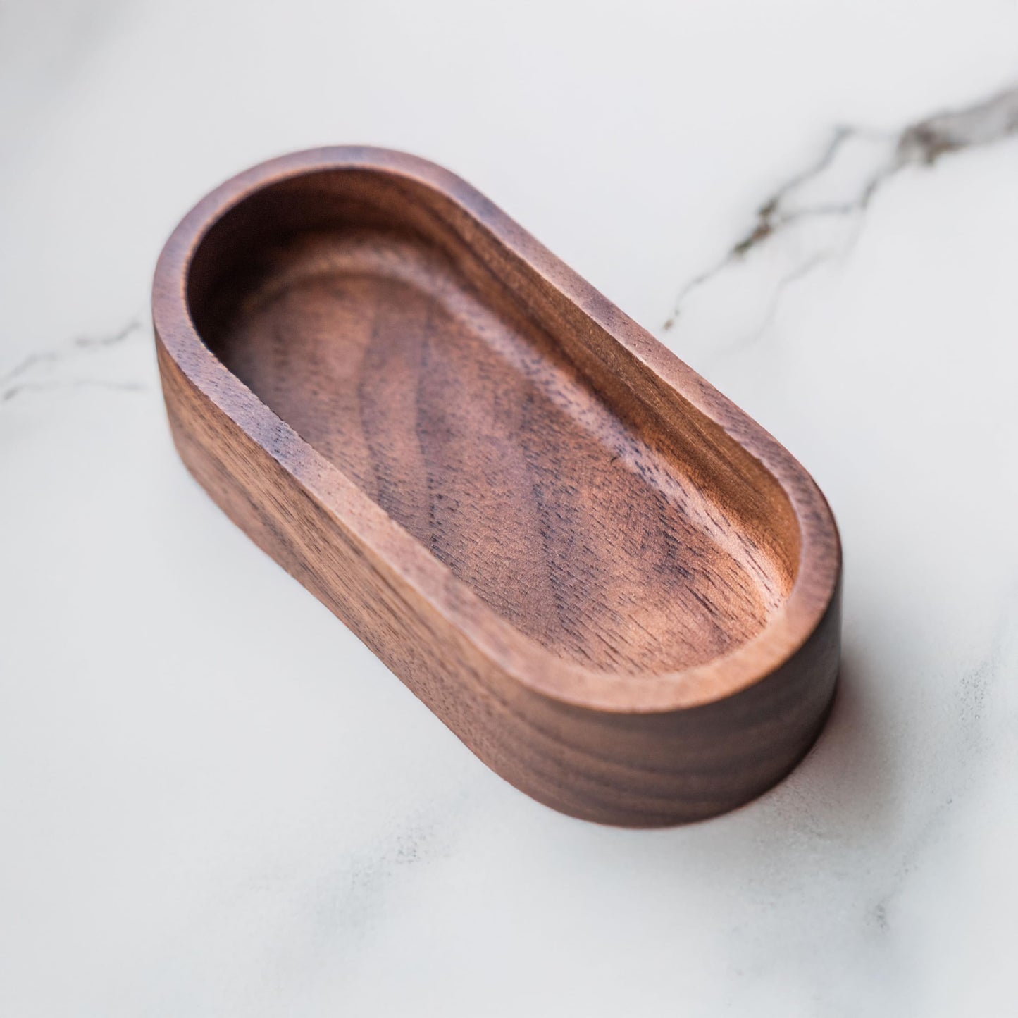 Walnut Wood Oval Ring Jewelry Tray, Mini Hardwood Ring Holder, Jewelry Box Dish