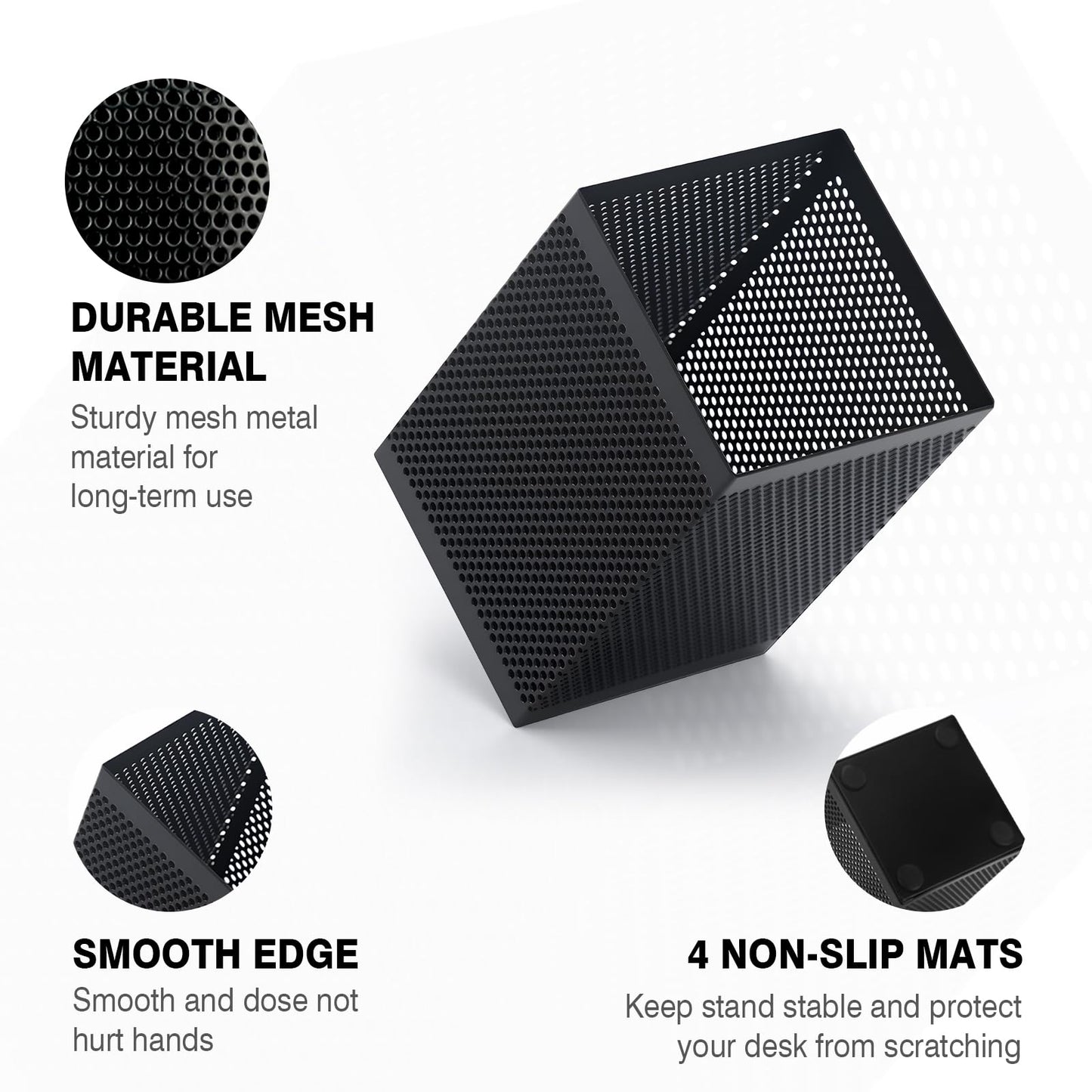 Comix Mesh Pen Holder Desk, Wire Pencil Holder with Foam Pad and Non-Slip Bottom Office Supplies Desk Organizer for Home Office School, 2 Packs
