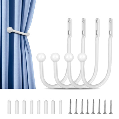 Oualhoo 4 PCS Curtain Holdbacks, Wall Mounted Drapery Tiebacks Simple Style, White