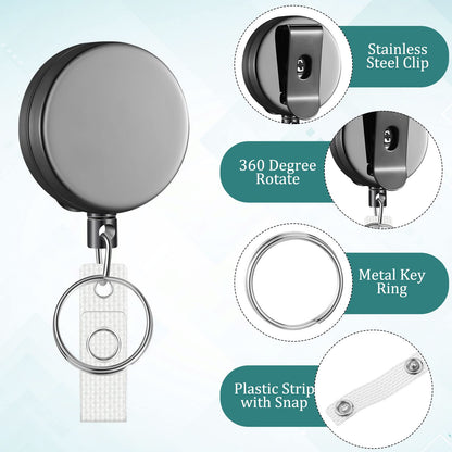 Leelosp 20 Pack Heavy Duty Retractable Badge Holder Reel Metal ID Badge Holder with Belt Clip Keyring Retractable Clip Bulk Card for Work Employee Doctor Nurse Gifts (Glossy Grey)