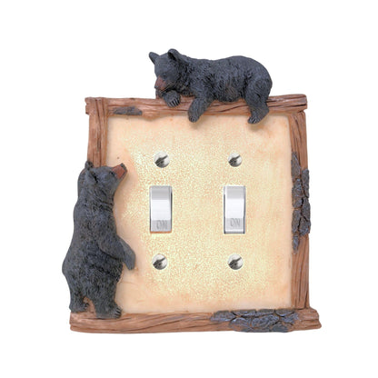 BestGiftEver Black Bear on Logs Double Toggle Switch Cover Wall Plate for Cabin Lodge Style Home Decor | Ideal for Nature and Wildlife Lover