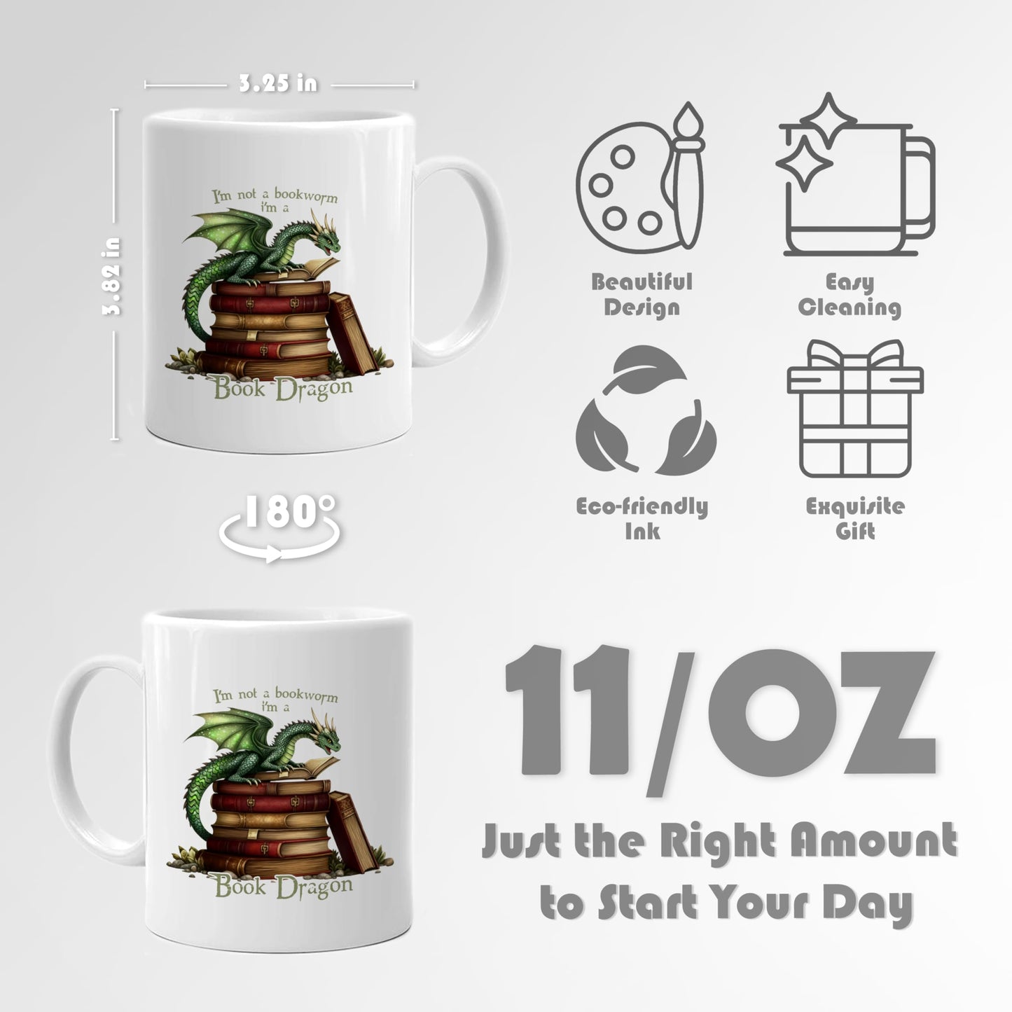WDSFHYJK Funny Dragon Book Lover Coffee Mug,Gifts for Avid Readers Women,I Am Not A Bookworm, I Am A Book Dragon Coffee Cups Ceramic 11oz,Coffee Mug Gifts for Family Office College