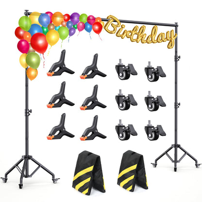 Backdrop Stand with Wheels 10x7.5Ft (WxH), Photo Backdrop Stand Easy to Move,Heavy Duty Back Drop Adjustable Stand for Parties,Banner Stand Photography and Video Studios
