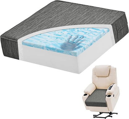 baibu Dual-Layer Gel Memory Foam Recliner Cushions for Elderly, 18x18x4 Inch Thick Non-Slip Recliner Seat Cushion Suitable for Couches, Armchair, Wheelchair, Gray