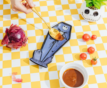Silver Buffalo Disney Tim Burton's The Nightmare Before Christmas Featuring Jack Skellington Pumpkin King Coffin Shaped Sculpted Ceramic Spoon Rest