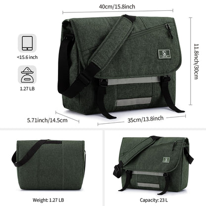 OIWAS Messenger Bag for Men, 15.6 Inch Laptop Crossbody Bags Women Casual Satchel Shoulder Bag College Travel Office Briefcase (15.6 Inch, Dark Green)