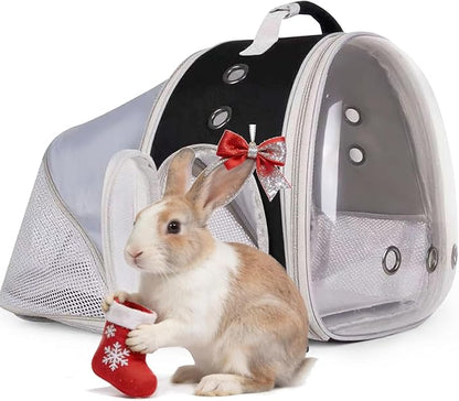 WEVONIGU Expandable Small Animal Backpack Carrier with Clear Bubble Window Large Space Travel Cage for Hedgehog Rat Parrot,Bearded Dragon,Sugar Glider,Airline Approved (Black, BE Backpack)