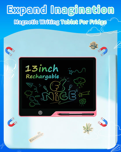 Magnetic LCD Writing Tablet for Fridge, 13 Inch Writing Tablet for Kids, Toddler Drawing Pad, Learning Toys for Boys Girls Ages 3.4.5.6.7.8, Writing Board for to-Do Lists and Family Messages (Pink)