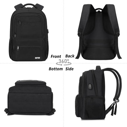 Black Backpack for Men Women, 15.6 inch Laptop Backpack for School, School Backpack for Boys Girls Teens, College Book Bag with USB Port, Water Resistant Bookbag, Business Work Travel