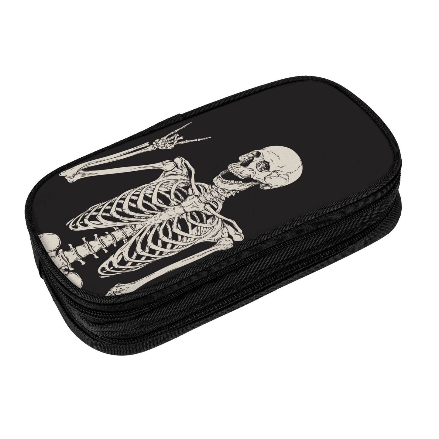 YETTA YANG Halloween Skeleton Funny Skull Pencil Box Case for Pen Holders Office Supplies Big Capacity large