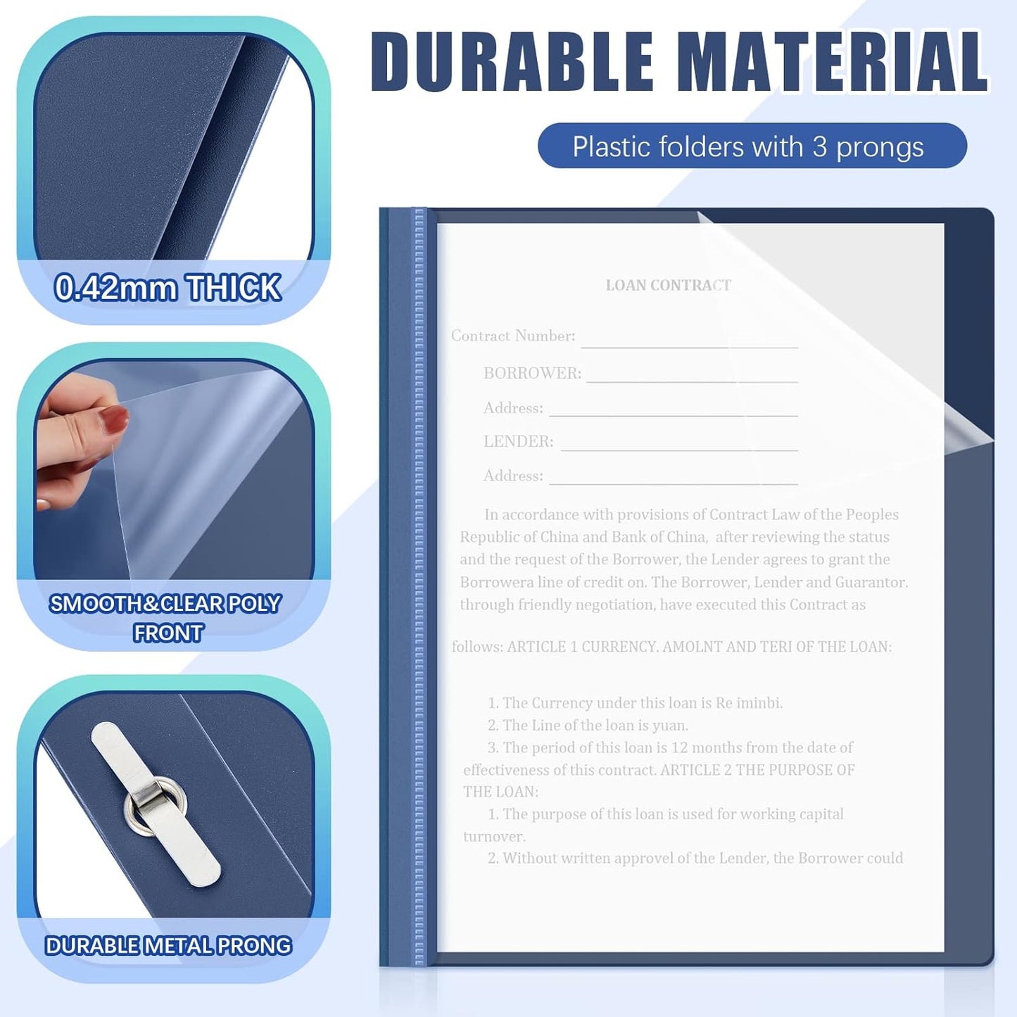 Teling 72 Pack Clear Front Report Covers Bulk Business Report Covers Plastic Presentation Folders Resume Portfolio Folder Paper Binder with 3 Prongs for Presentation Document School Office (Navy Blue)