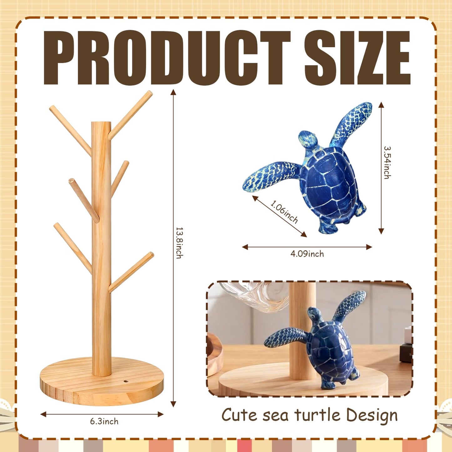 Gerrii Turtle Mug Holder Tree Coffee Cup Holder with 6 Hooks - Modern Farmhouse Turtle for Coffee Bar Accessories - Cute Gifts for Women Mom Grandma - House Warming Gifts New Home