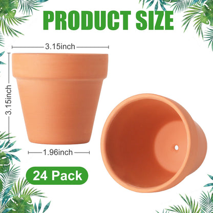 Baxrou Terra Cotta Pots, 24 Pack 3.15 Inch Mini Clay Pot with Drainage Holes,Cactus Flower Nursery Terracotta Pots for Indoor/Outdoor Succulent Plants, Crafts, Wedding Favor