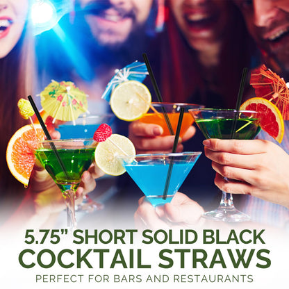 [500 Bulk] 5.75 inch Black Short Paper Straws, Stir Straws for Cocktail, Coffee, Mixed Drinks - Home, Bar and Restaurant Straws - 100% Biodegradable