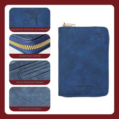 Passport Holder with Tether and Carabiner Clip to Prevent Loss and Theft, Rfid Passport Holder for Travel, Passport Cover, Wallet & Case for Men and Women (Blue - Tether and Carabiner)